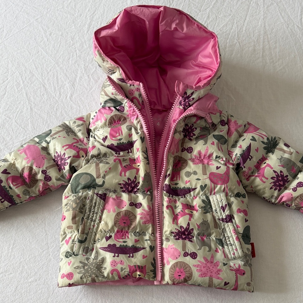 Pink Kids Print Puffer Jacket